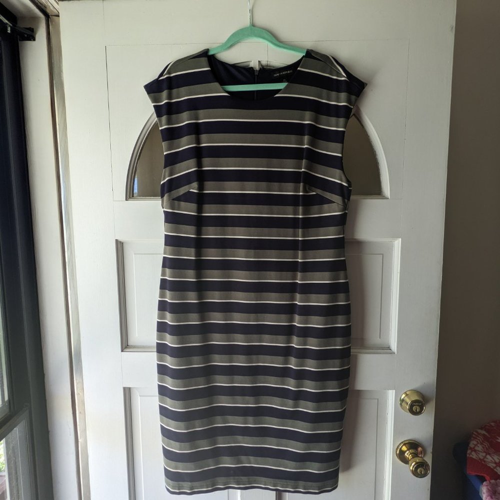Navy and green striped Banana Republic sheath dress